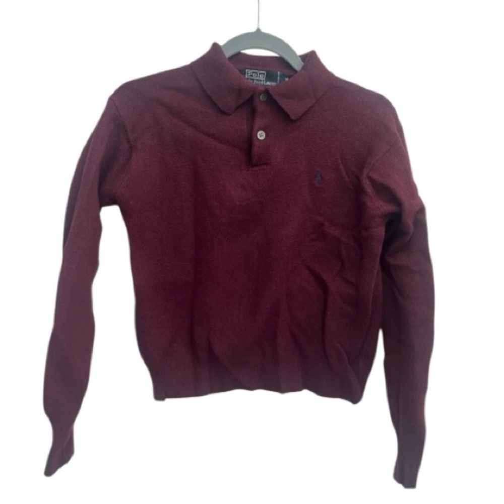Polo Ralph Lauren Sweater Merlot Burgundy Lambs Wool Collared Pullover Polo M